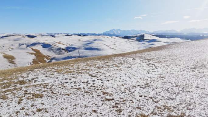 4k航拍冬季下雪后的草原