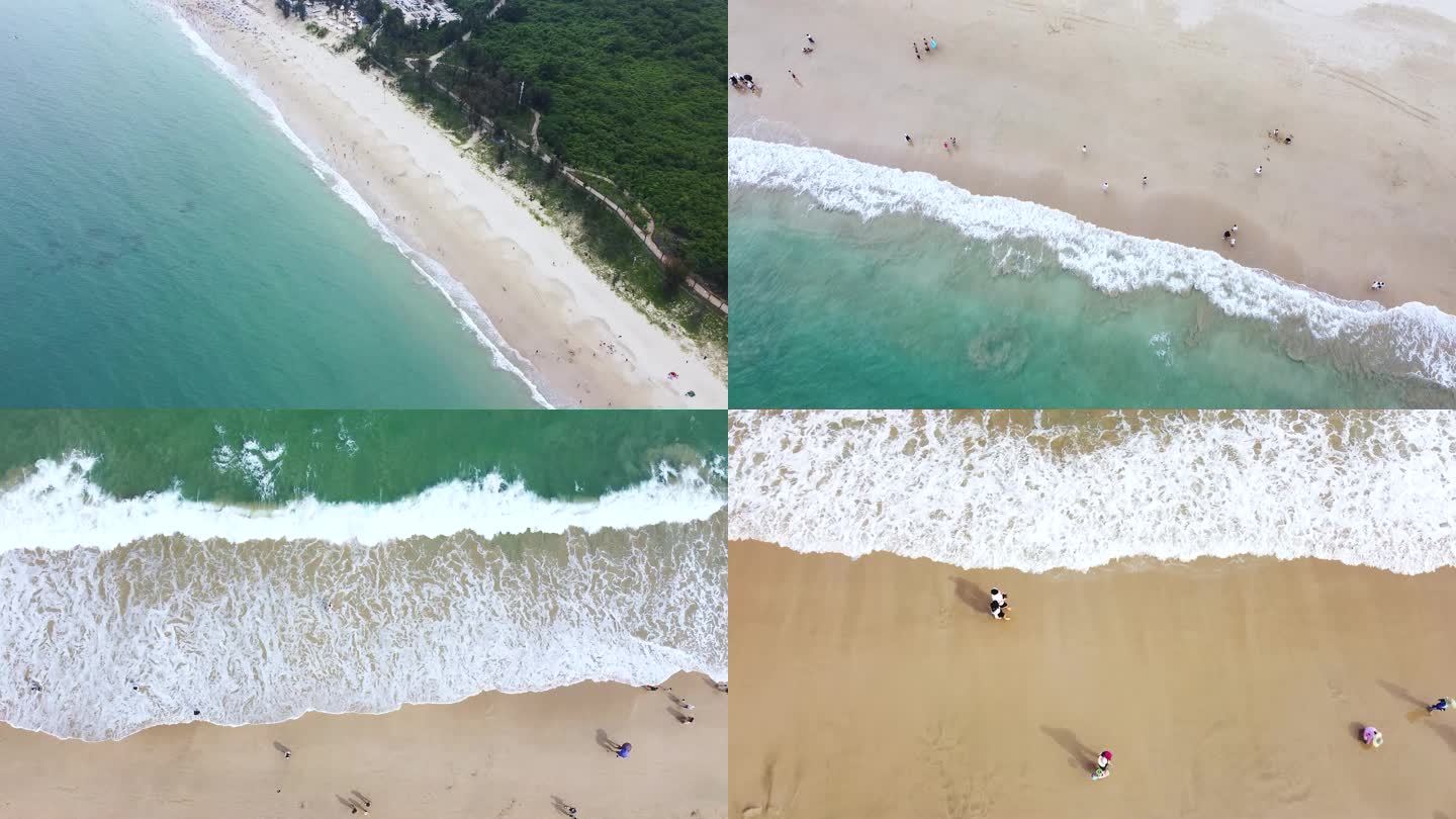 清澈海水沙滩洁白浪花航拍