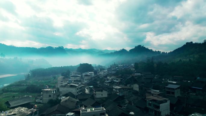 江南美丽农村 烟雨江南乡村 航拍小镇灰片