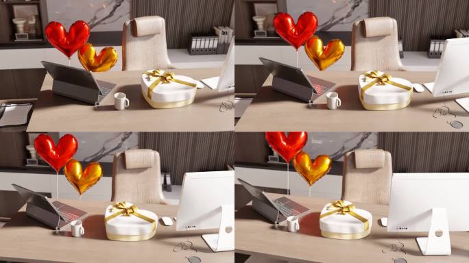 3d渲染专业桌面办公用爱心馈赠爱人，关爱工作生活方式的商业伙伴