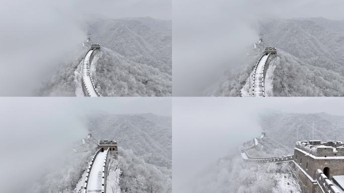 航拍慕田峪长城雪景