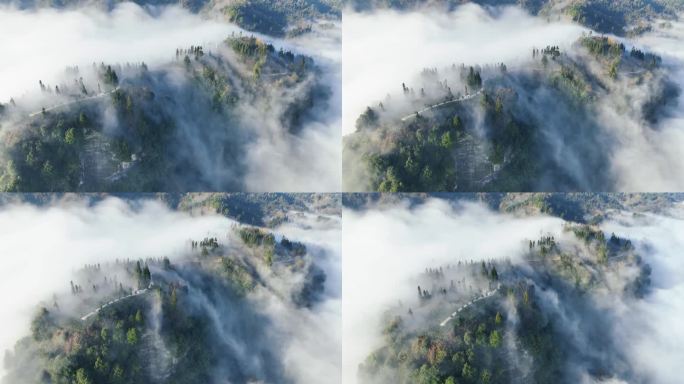 唯美大气云雾缭绕仙境山村自然风景