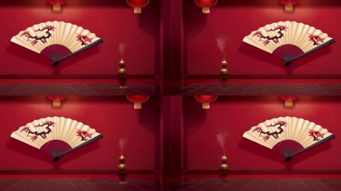 中国红折扇香炉背景