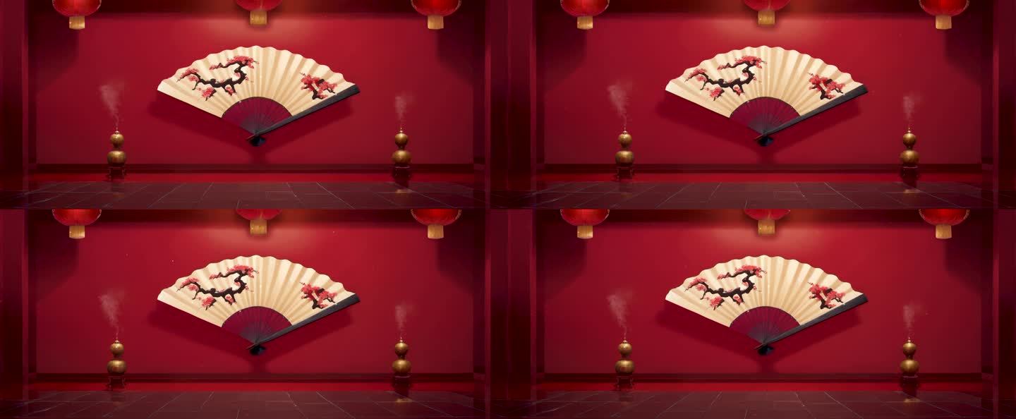 中国红折扇香炉背景