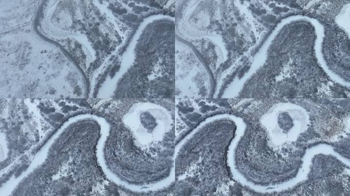 大兴安岭河流湿地晨雾雪景