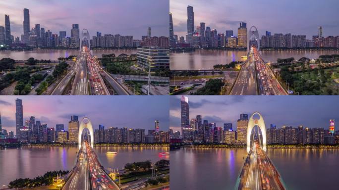 广州猎德大桥日转夜航拍延时2