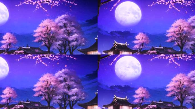 小镇明月樱花舞台背景