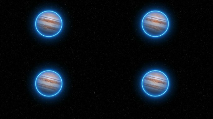 发光的木星行星旋转。真实的木星球体在星系背景。