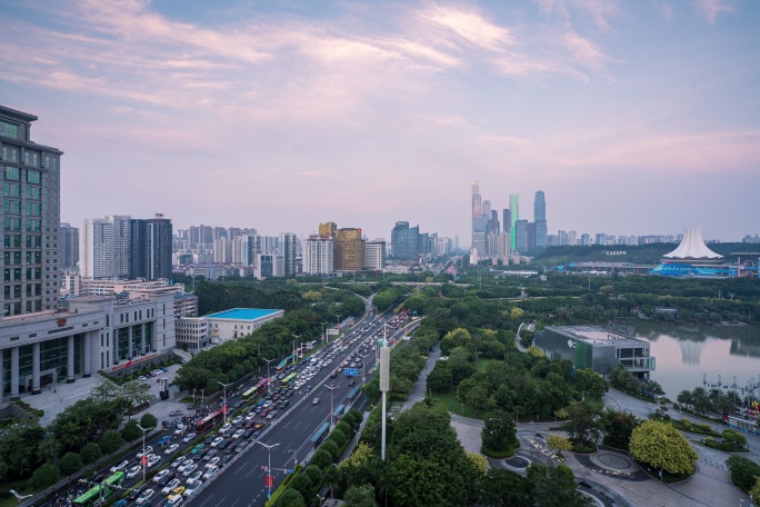 南宁地标建筑群白天到黑夜延时摄影