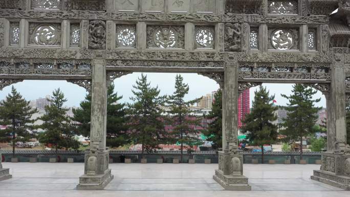 陕北绥德县城天下第一楼石雕航拍