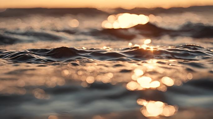水面波光粼粼海浪日出夕阳海面波浪