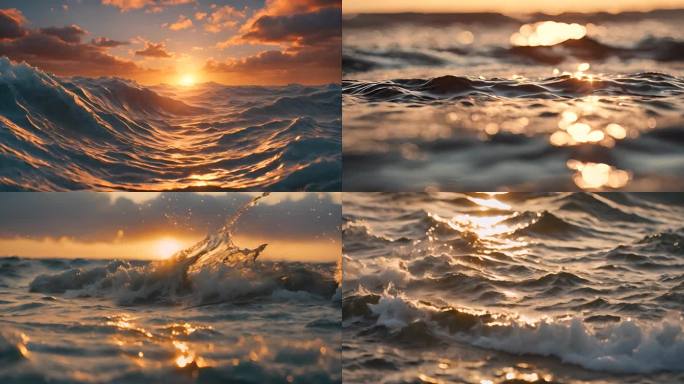 水面波光粼粼海浪日出夕阳海面波浪
