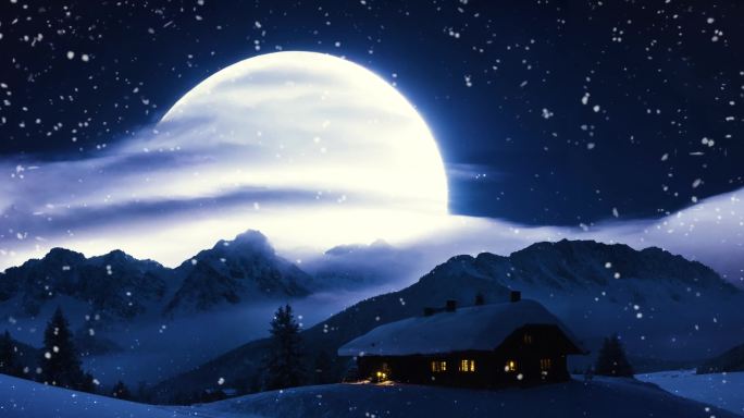 雪山大月亮木屋LED背景