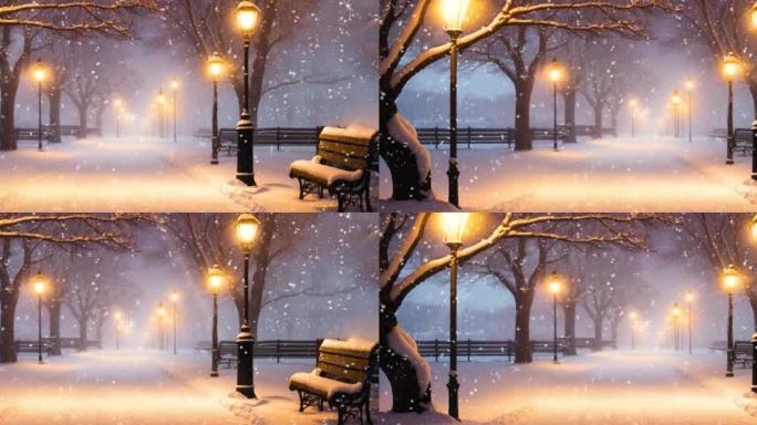 公园长椅大雪背景