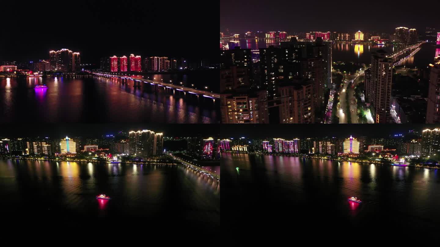 江边城市夜景航拍