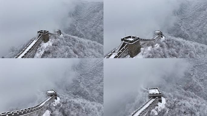 航拍慕田峪长城雪景