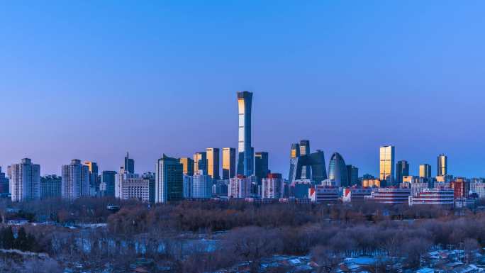 冬季北京国贸城市天际线夜转日延时