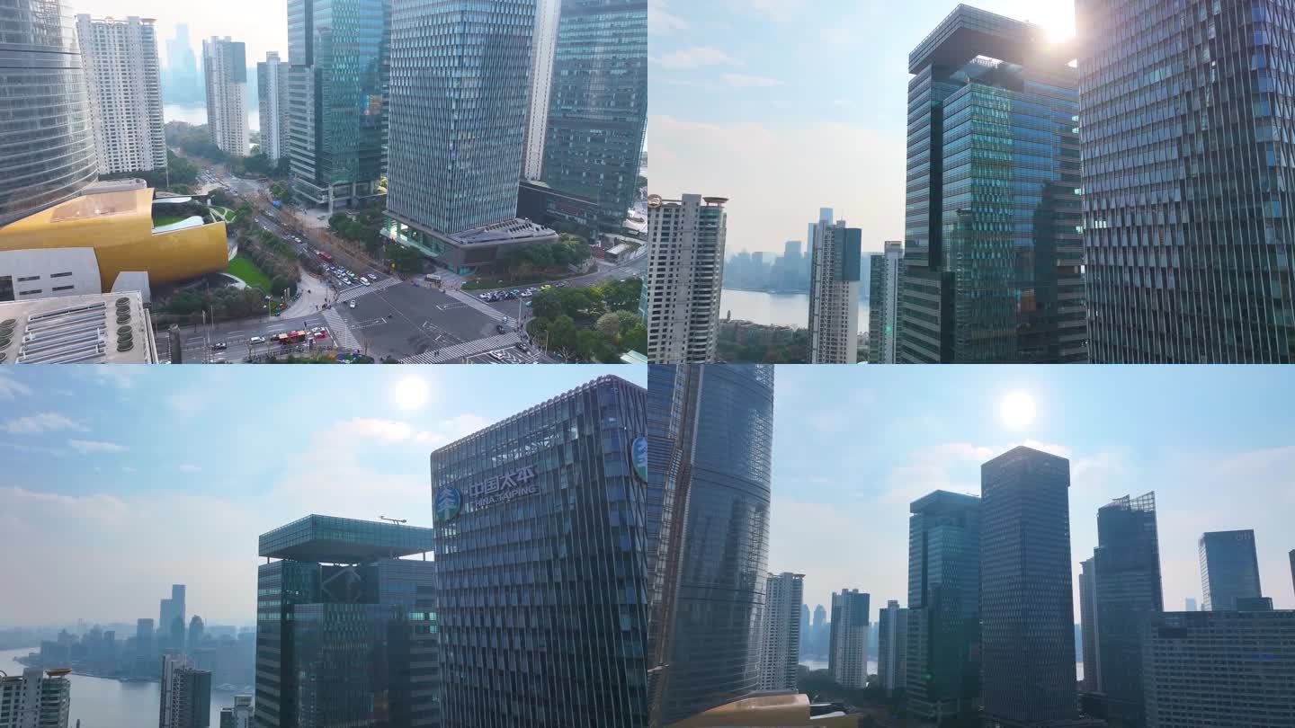 上海浦东新区航拍陆家嘴金砖大厦高楼大厦风