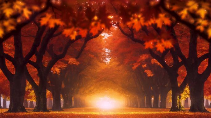 秋天金秋树木道路LED背景