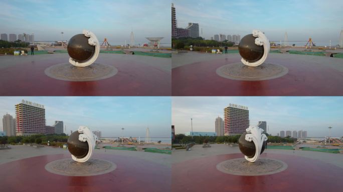 辽宁营口鲅鱼圈城市建筑风光山海广场航拍