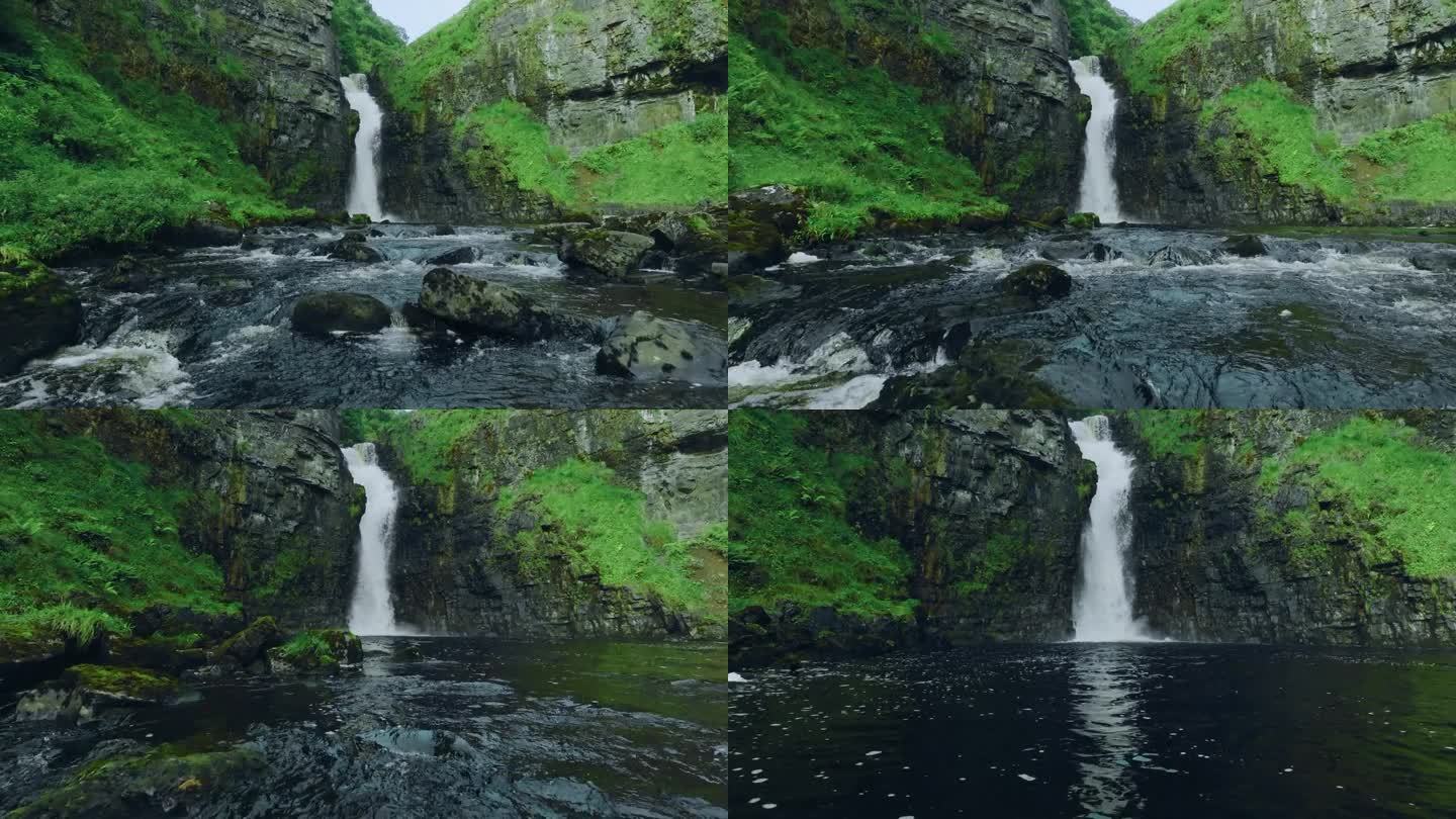 无人机拍摄的苏格兰斯凯岛利尔特瀑布