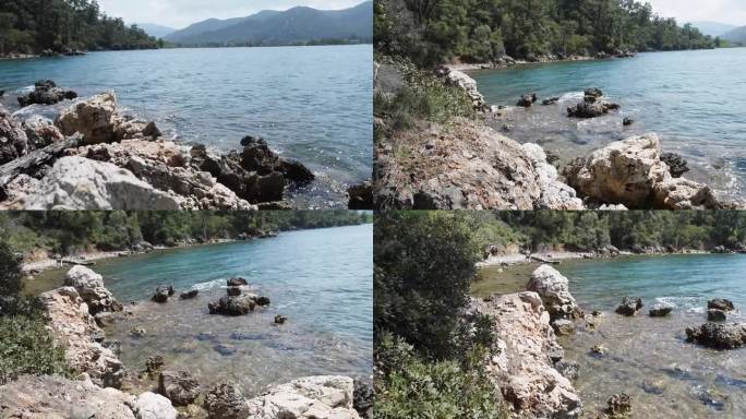 爱琴海的海岸覆盖着混乱的火山凝灰岩