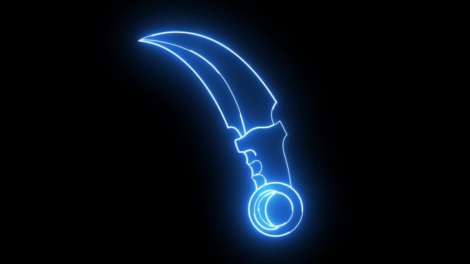 一个典型的印度尼西亚karambit武器图标的动画，带有发光的霓虹灯效果