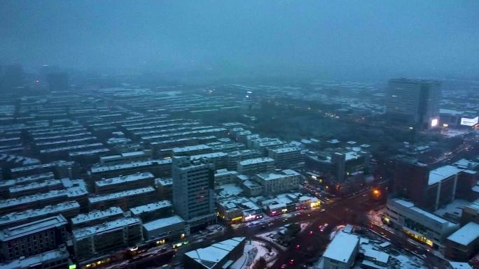 航拍大雪后济南城市风景