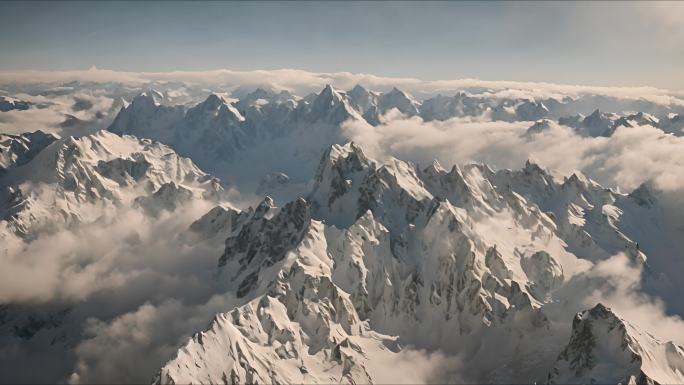 航拍高空下的山岭云层