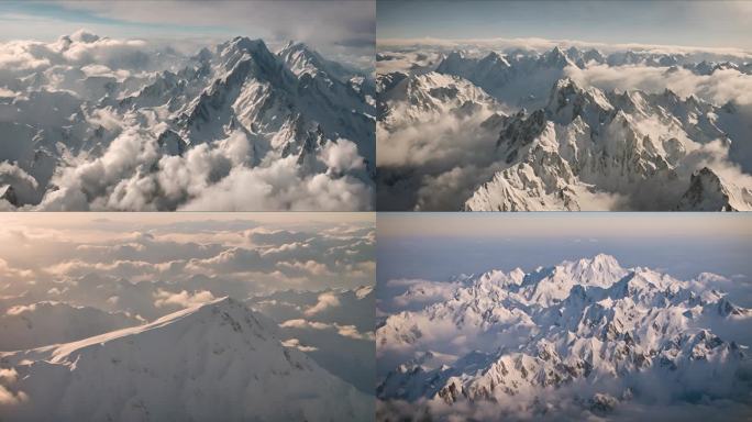 航拍高空下的山岭云层