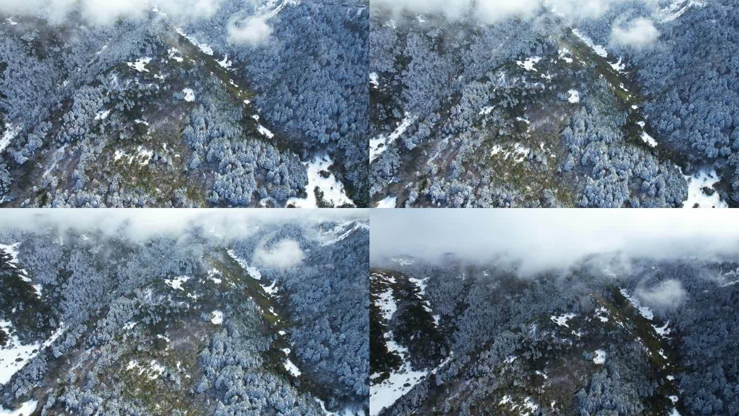 4K冬季山峰雪景自然风光航拍视频