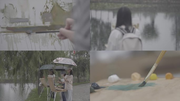 4K古村落雨中写生画画