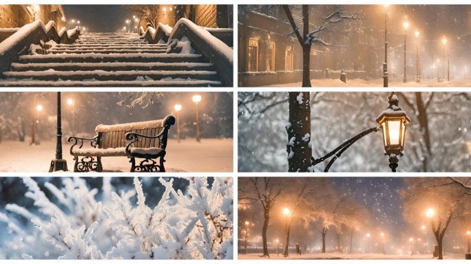 下雪夜晚城市 下雪 夜晚 雪 路灯 大雪