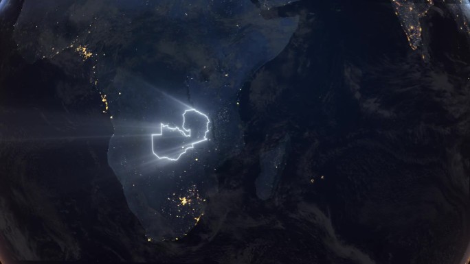 现实的地球夜间轨道和缩放发光边界赞比亚