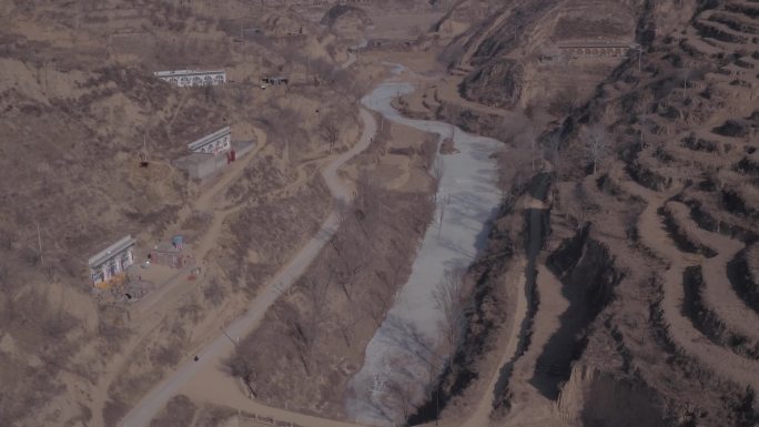 陕西米脂县峡谷沟壑纵横航拍黄土高原