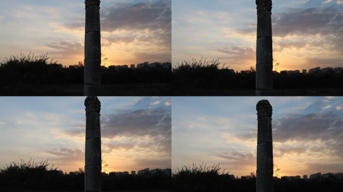 当太阳落在庞培里奥波利斯时，柱子的影子延伸得很长。一根古老的柱子守护着，一个永恒的手表。黄昏把故事刻