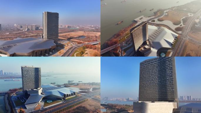 南京浦口长江扬子江国际会议中心航拍4K