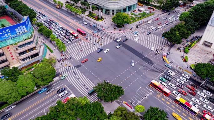 广州天河十字路口人流车流延时