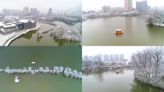 冬季凤池园雪景 划船