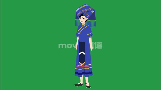 壮族女人蓝制服头巾夏季服饰卡通MG30种