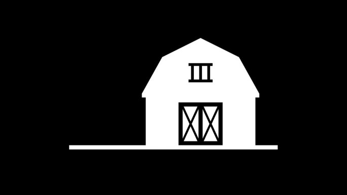 乡村谷仓图形动画。阿尔法通道。木棚或农村农舍透明背景运动设计。4 k的决议