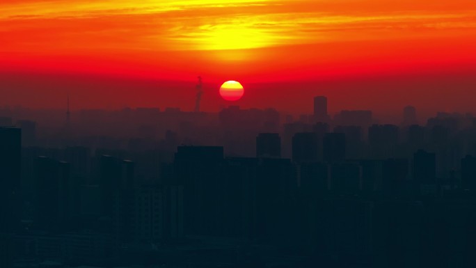 苏州朝霞日出城市航拍