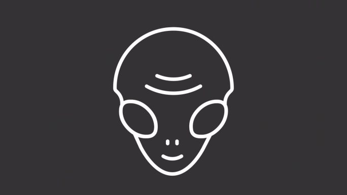 外星人脸的2D白色简单细线动画，透明背景高清视频，代表空间的无缝循环4K视频