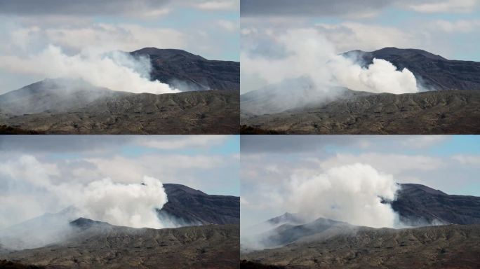 阿苏山，活火山自然现象地质灾害浓烟滚滚