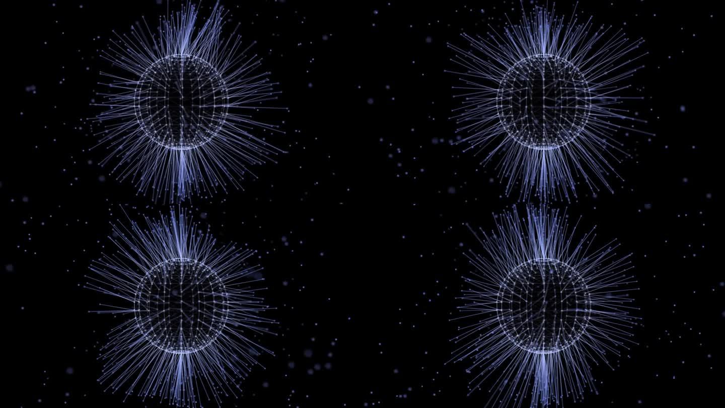 发光和旋转的球体与丛式连接线和点，球HUD元素。数字抽象背景。4k, 3D渲染。