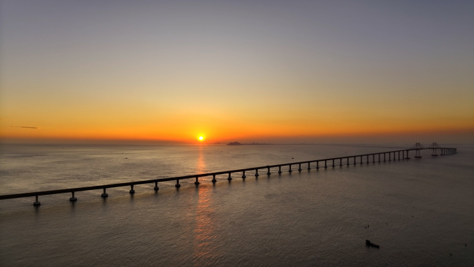 航拍南澳大桥 跨海大桥日落 海上日落