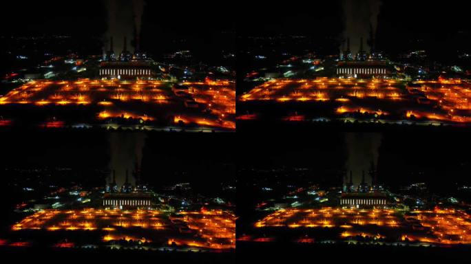空中热反应堆夜景4K库存视频