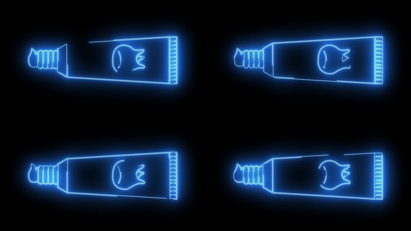 动画牙膏图标与发光的霓虹灯效果