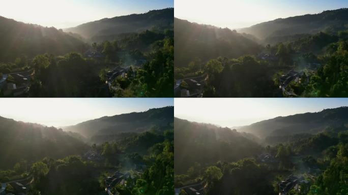 清晨大山里的村庄 森林里的村庄