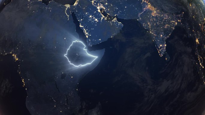 现实的地球夜间轨道和变焦发光边界埃塞俄比亚
